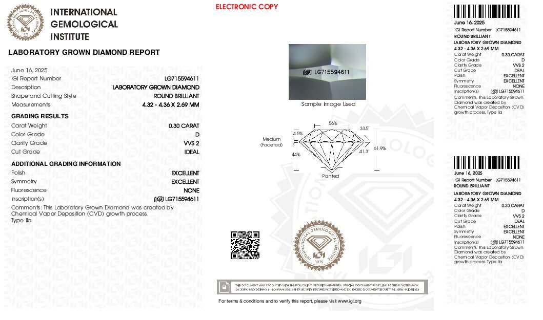 Alternative view of Diamante de Laboratorio REDONDO 0.30 carats (D/VVS2/3EXC)