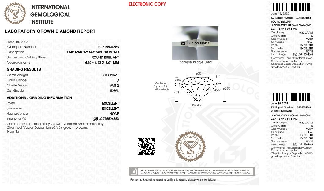 Alternative view of Diamante de Laboratorio REDONDO 0.30 carats (D/VVS2/3EXC)