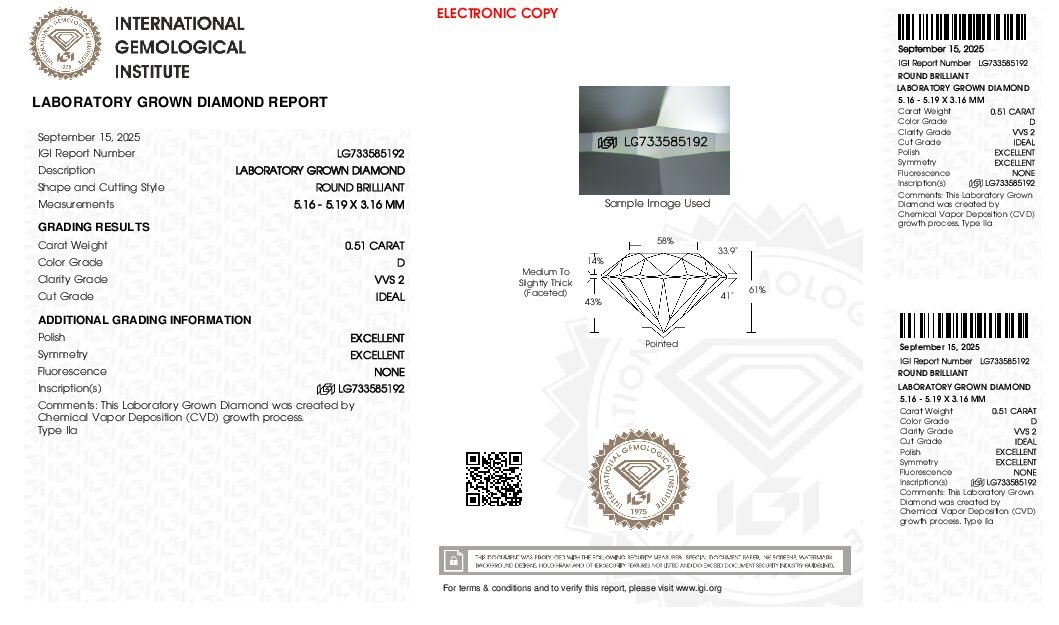 Alternative view of Diamante de Laboratorio REDONDO 0.51 carats (D/VVS2/3EXC)