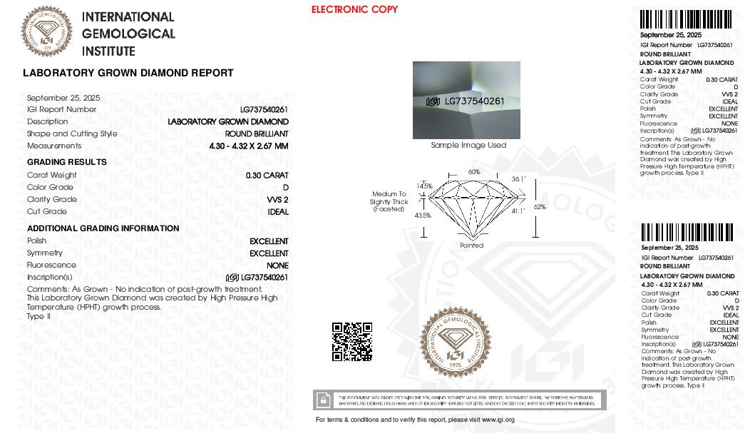 Alternative view of Diamante de Laboratorio REDONDO 0.30 carats (D/VVS2/3EXC)