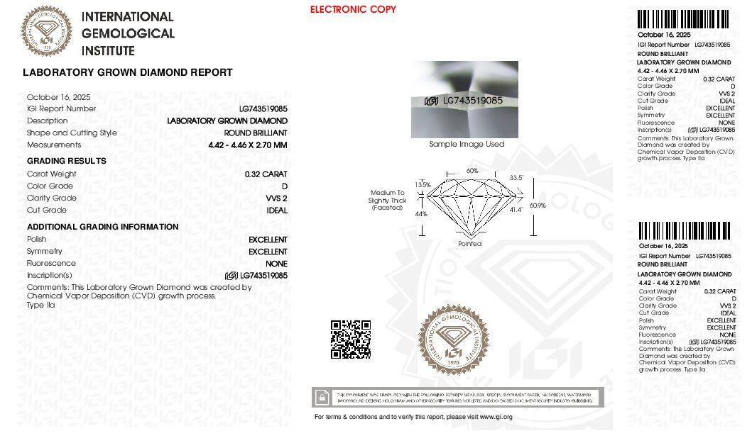 Alternative view of Diamante de Laboratorio REDONDO 0.32 carats (D/VVS2/3EXC)