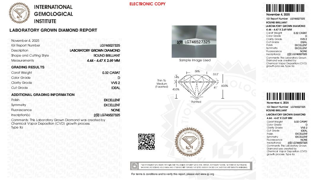Alternative view of Diamante de Laboratorio REDONDO 0.32 carats (D/VVS2/3EXC)