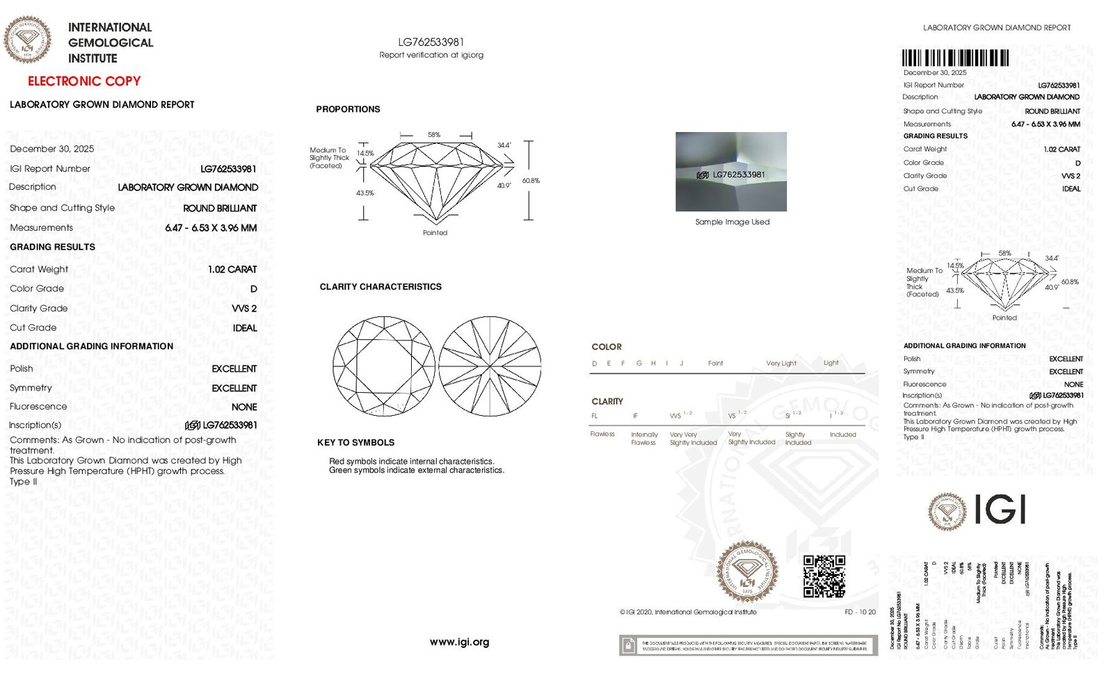 Alternative view of Diamante de Laboratorio REDONDO 1.02 carats (D/VVS2/3EXC)