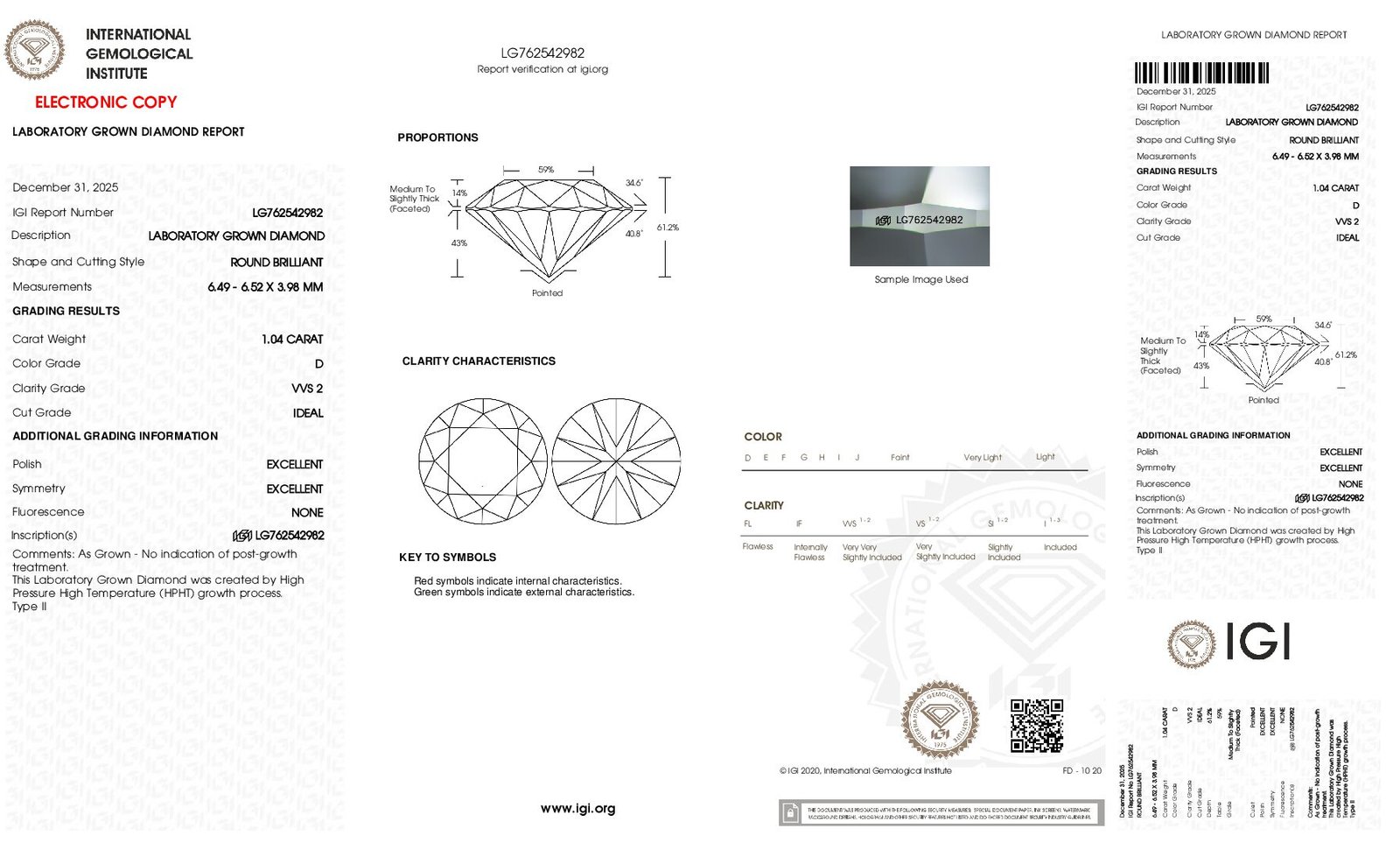 Alternative view of Diamante de Laboratorio REDONDO 1.04 carats (D/VVS2/3EXC)