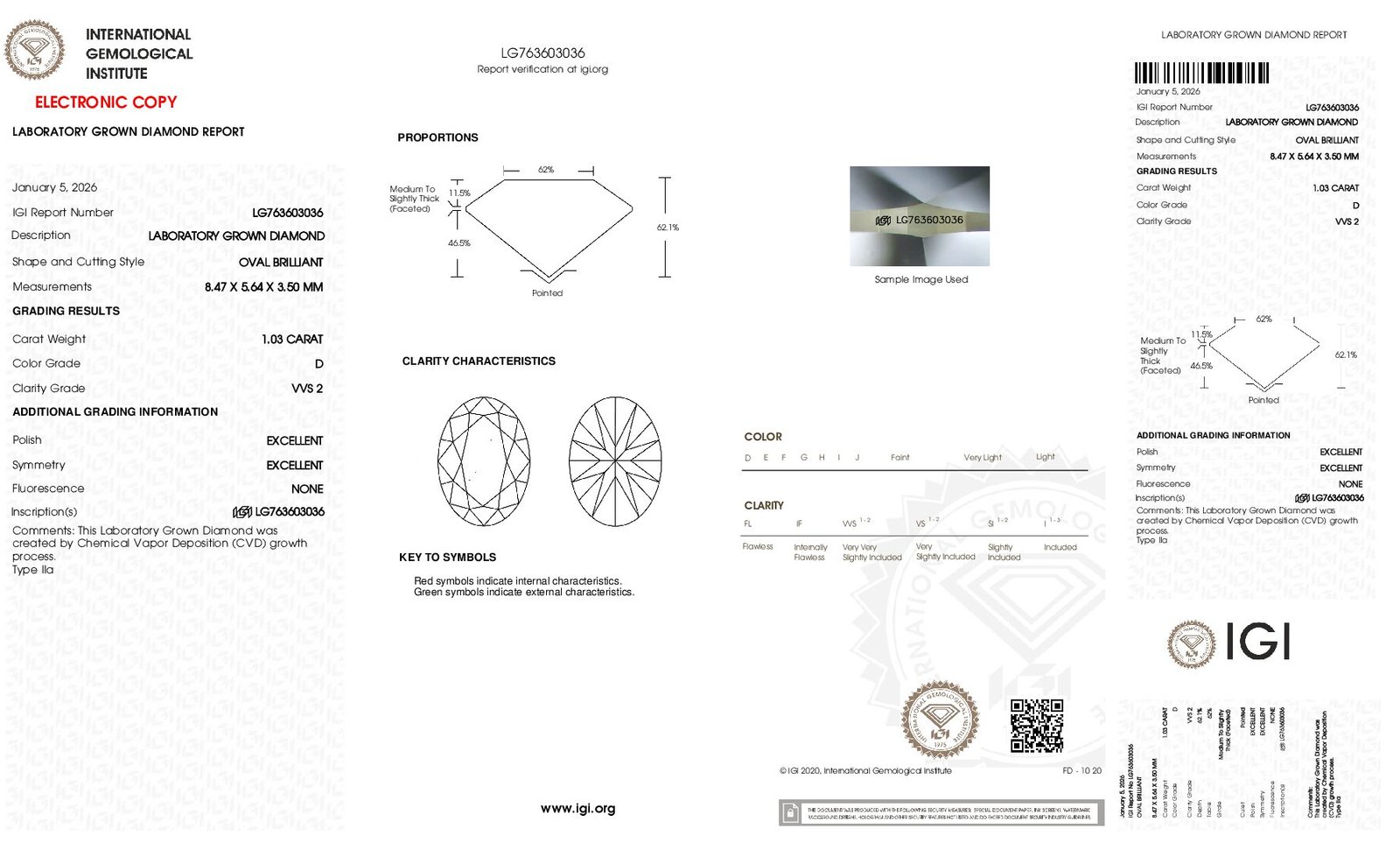 Alternative view of Diamante de Laboratorio  Oval 1.03 carats (D/VVS2/3EXC)