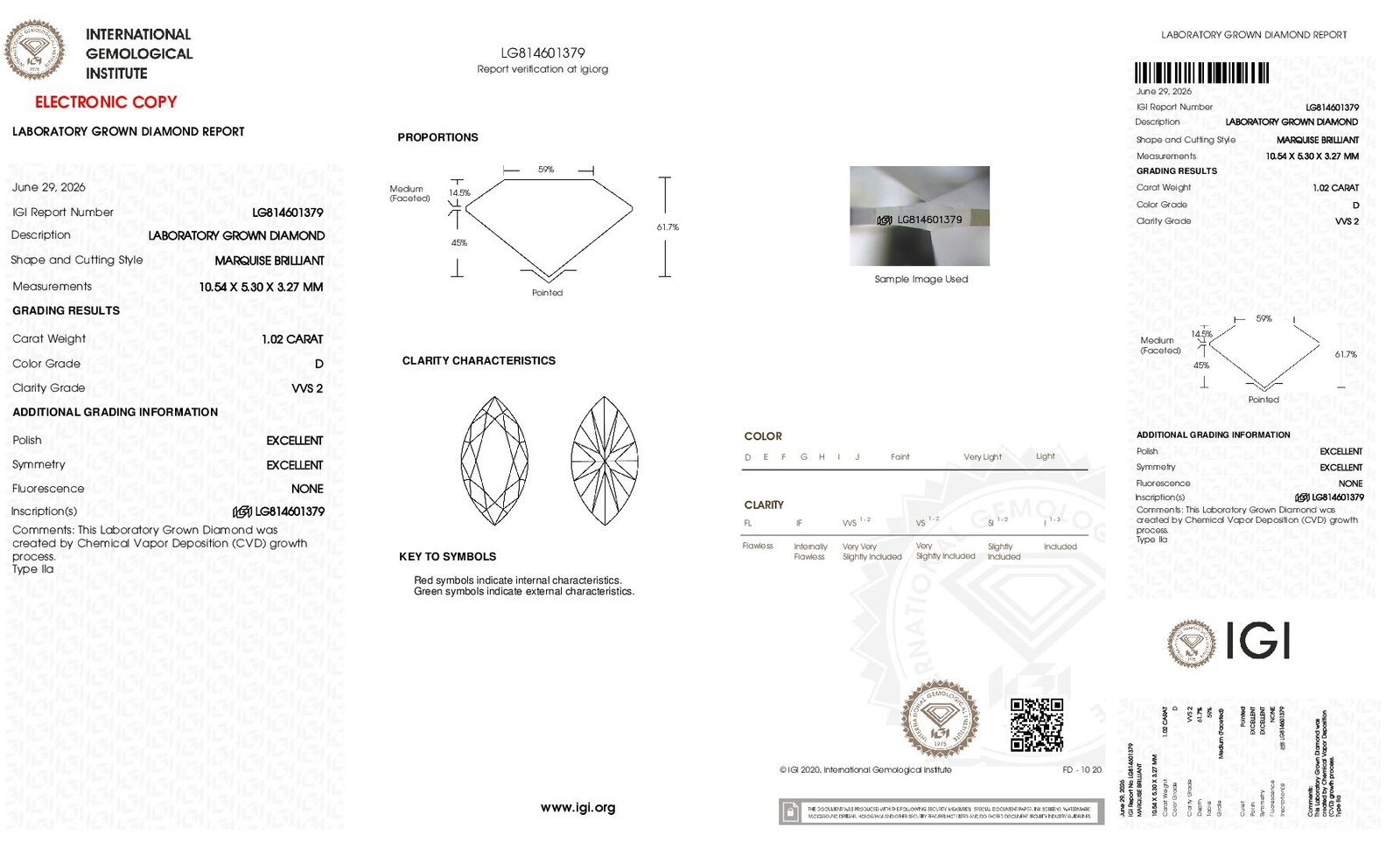 Alternative view of Diamante de Laboratorio  Marquise 1.02 carats (D/VVS2/3EXC)