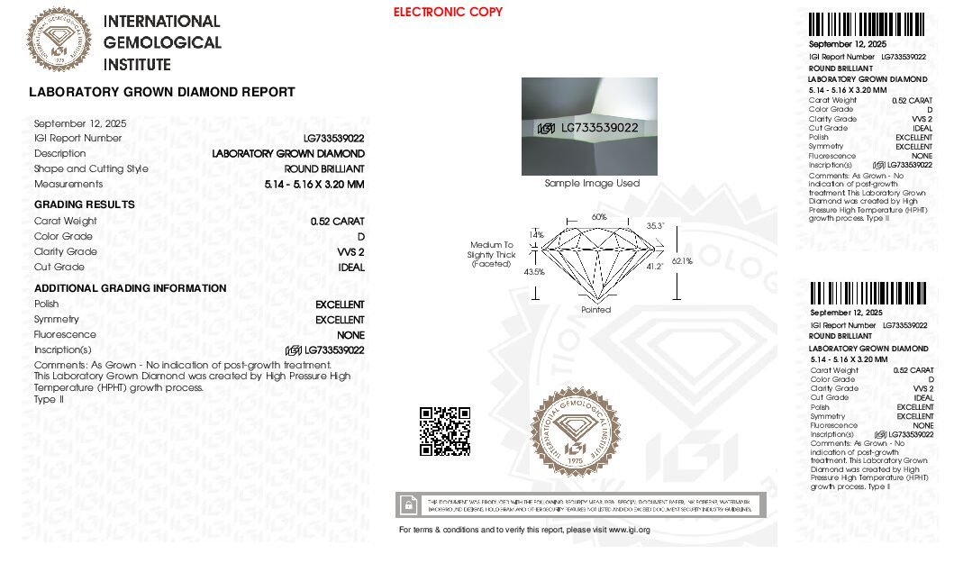 Alternative view of Diamante de Laboratorio REDONDO 0.52 carats (D/VVS2/3EXC)