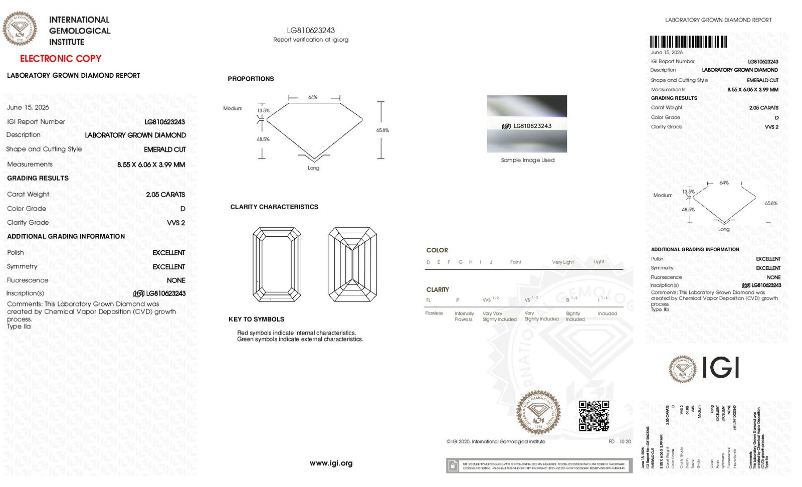 Alternative view of Diamante de Laboratorio Esmeralda 2.05 carats (D/VVS2/3EXC)