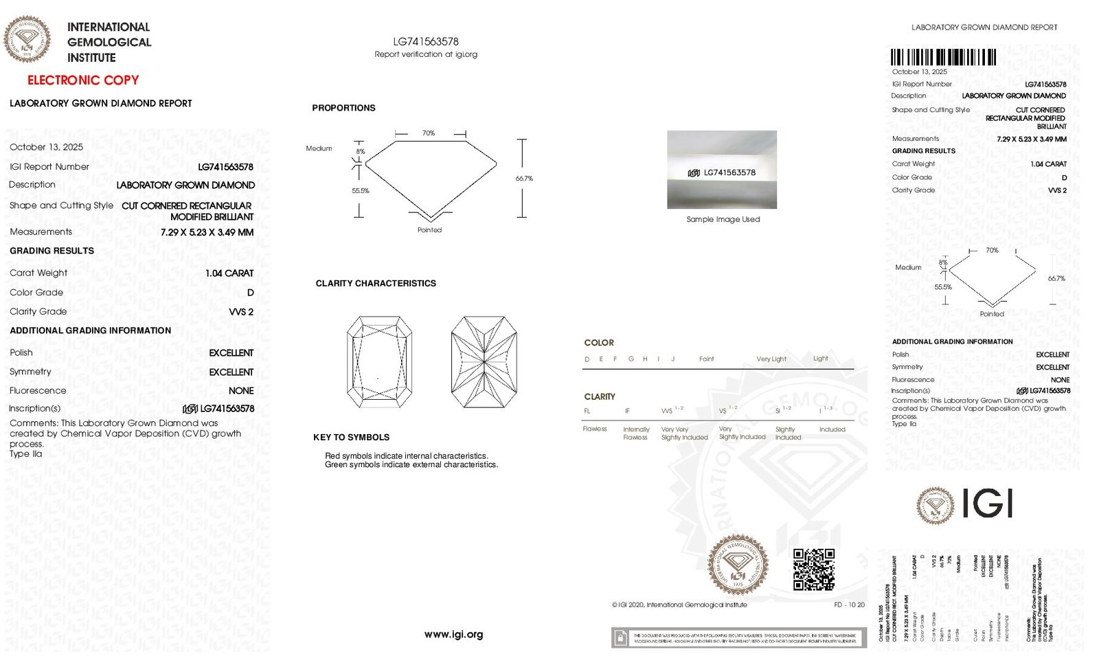 Alternative view of Diamante de Laboratorio  Radiant 1.04 carats (D/VVS2/3EXC)