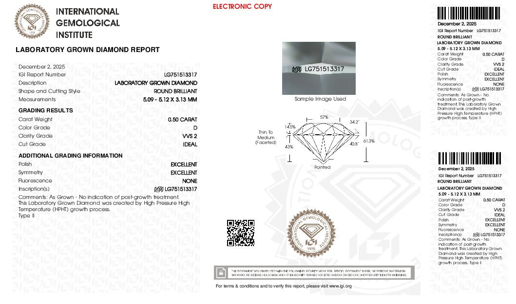 Alternative view of Diamante de Laboratorio REDONDO 0.50 carats (D/VVS2/3EXC)